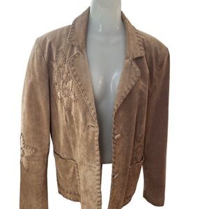 Vintage Tan Suede Western Style Jacket with Floral Whipstitched Details size L